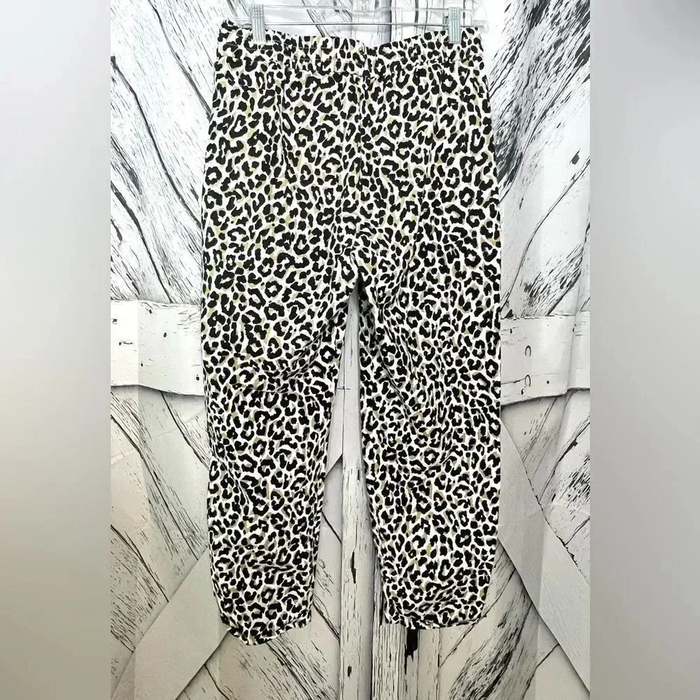 J. Crew Leopard Print Linen Blend Cuffed Ankle Pants Joggers Sz 8